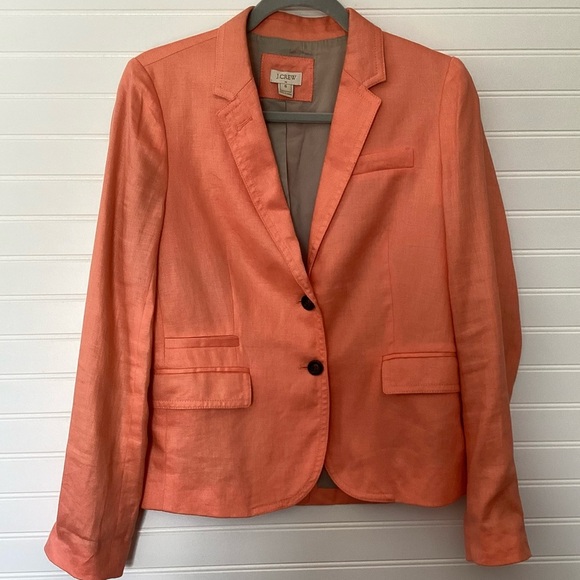 J.Crew Women's Orange Schoolboy Front Two Button size 6 100% Linen - Picture 5 of 12